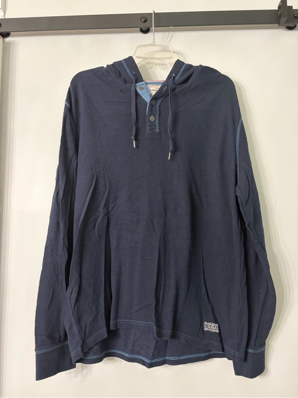 Men's Hooded Long-Sleeve Henley Pullover - Navy